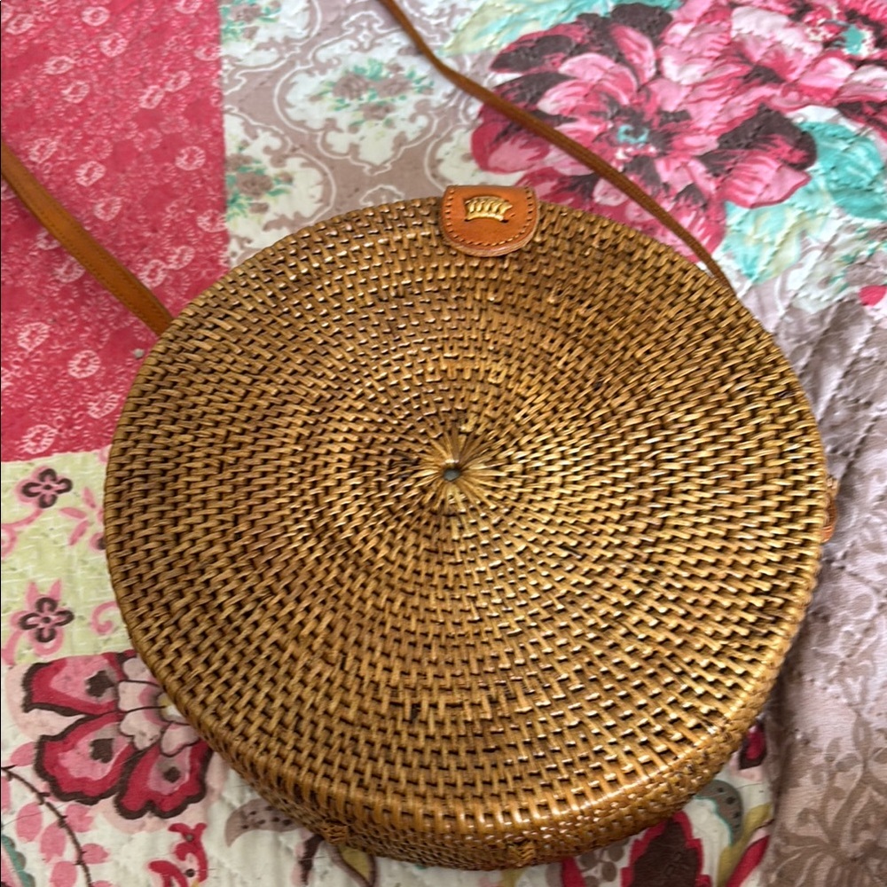 Round Woven Rattan Crossbody Bag